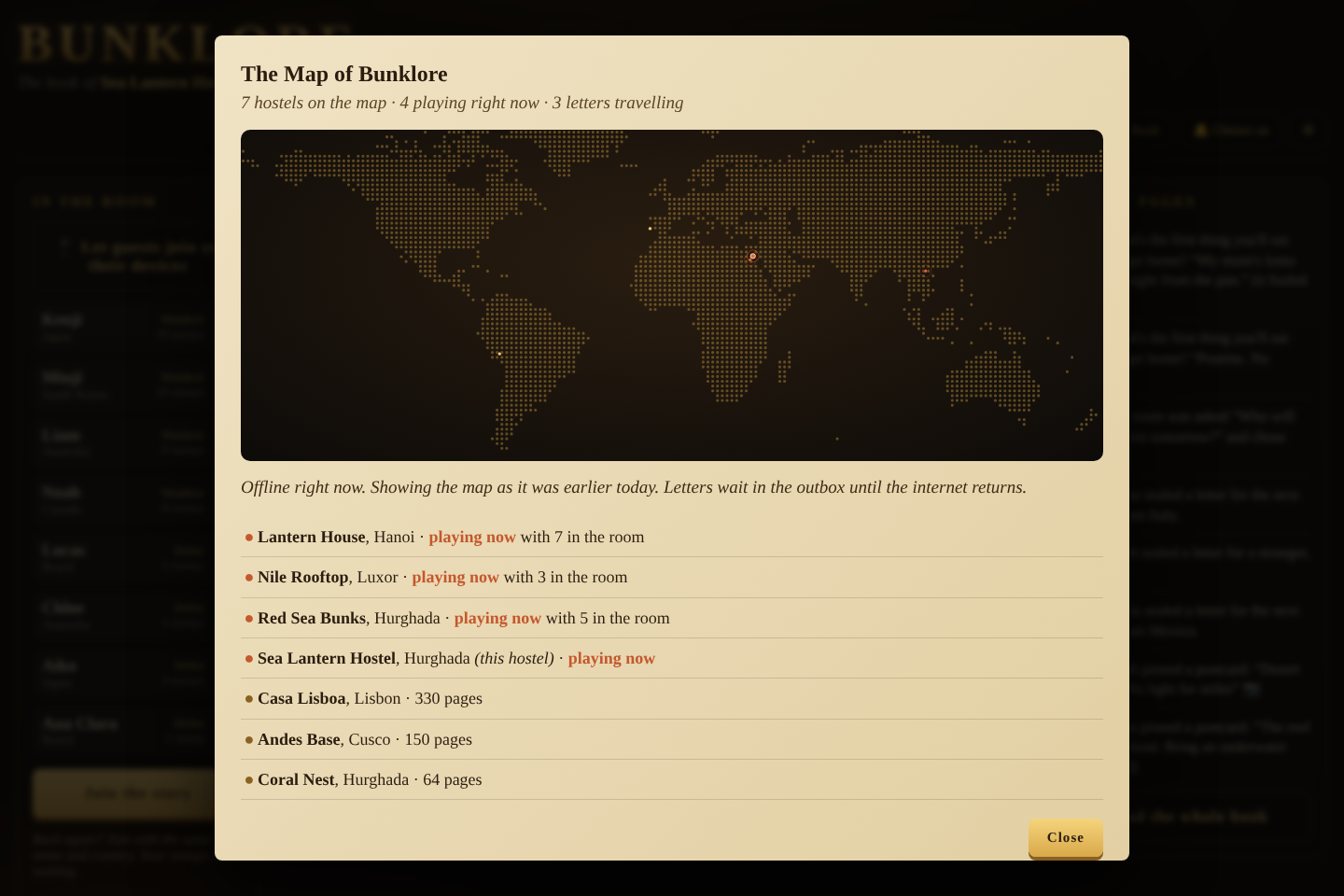 The world map of Bunklore hostels